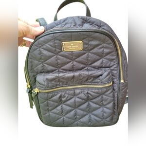 Kate Spade Black Quilted Backpack with Gold Accents